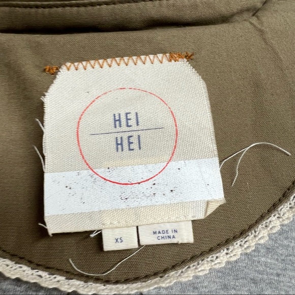 Anthropologie Hei Hei Olive Green Utility Cream Sequin 3/4 Sleeves Jacket - Picture 6 of 9